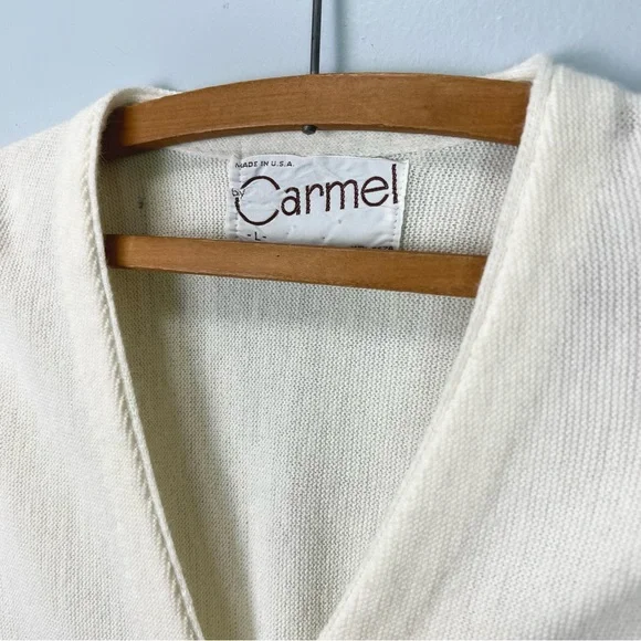VINTAGE Button Down Cardigan Sweater - Eggshell White by CARMEL Made in USA - Picture 7 of 16